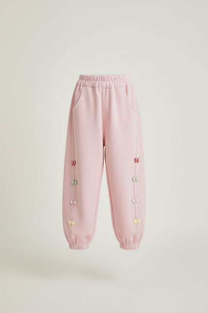 Pantalon Baggy Rose Papillons Coton Ample Enfant - Molleton - vue 3