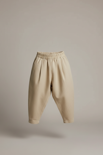 Pantalon Baggy Beige Coton Ample Plissé Enfant - vue 3
