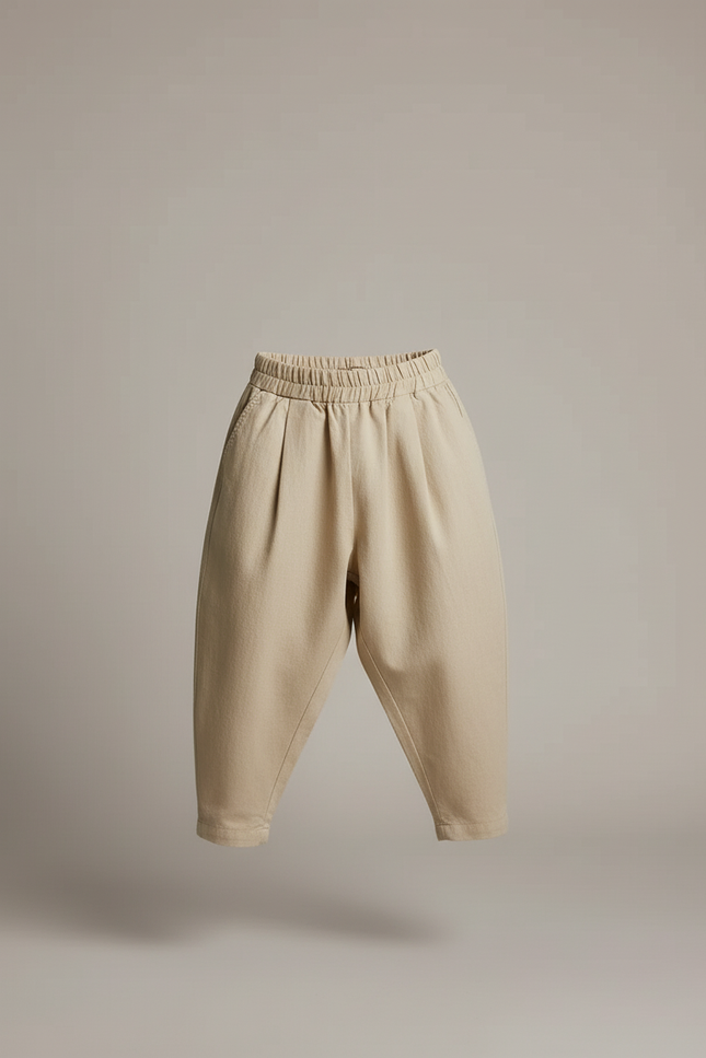 Pantalon Baggy Beige Coton Ample Plissé Enfant - vue 3