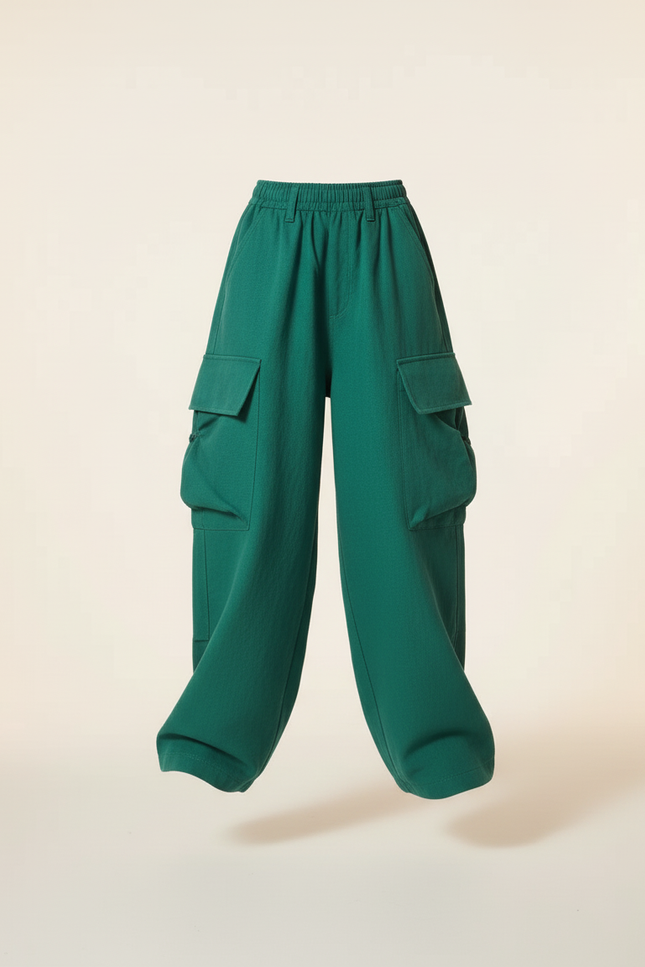 Pantalon Baggy Vert Cargo Ample Décontracté Fille - Coton - vue 3