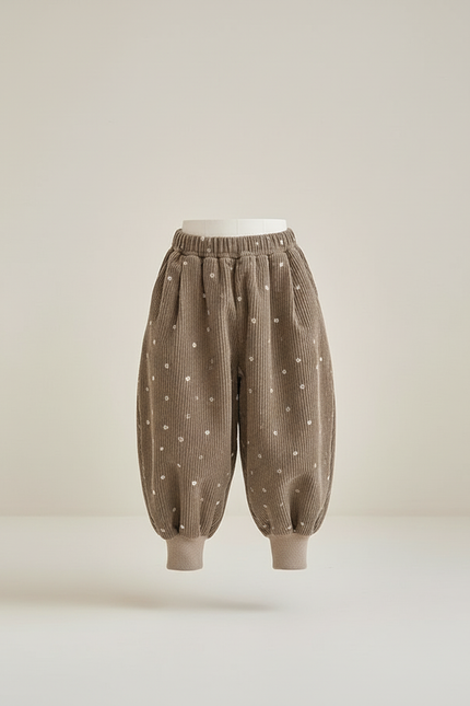 Pantalon Baggy Velours Côtelé Marron Points Blancs Ample Enfant - Cordé - vue 3
