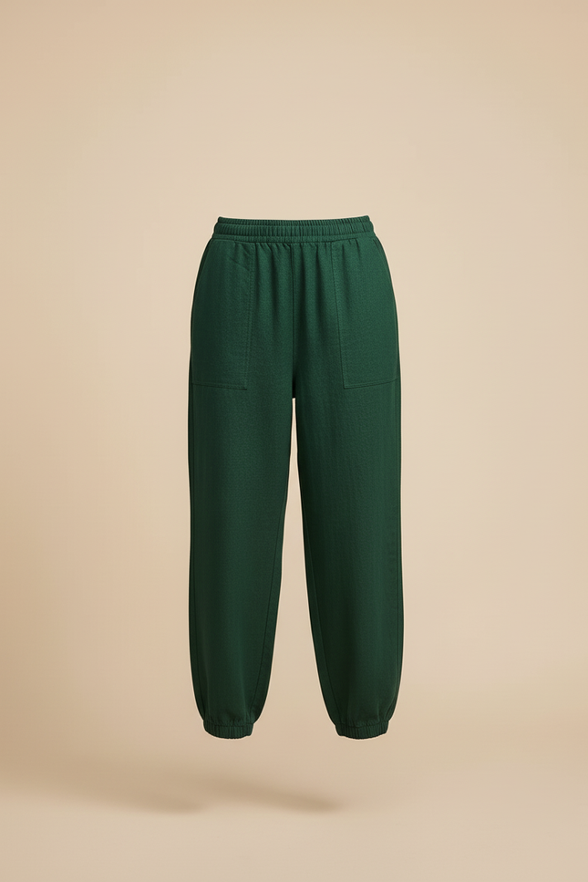 Pantalon Baggy Vert Émeraude Ample Élastique Femme - Lin - vue 3