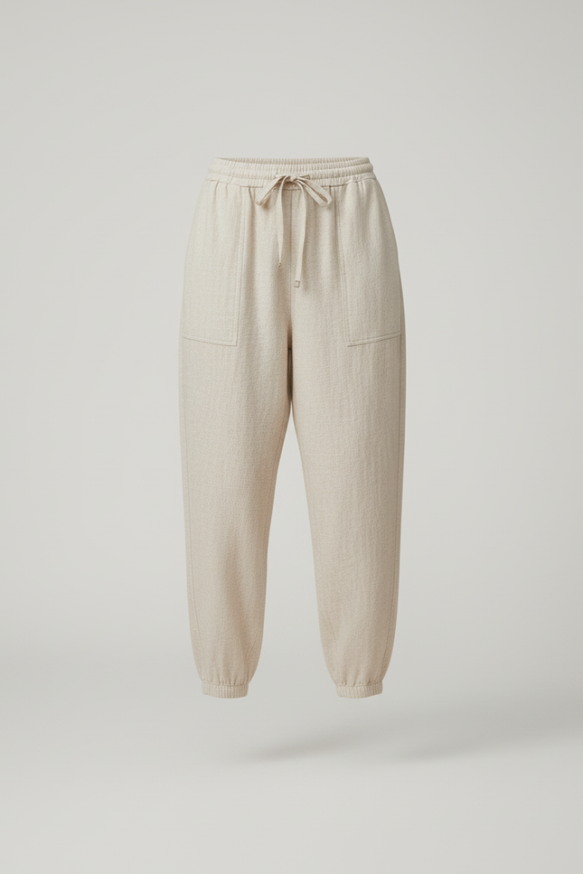Pantalon Baggy Beige Lin Ample Cordon Femme - vue 3