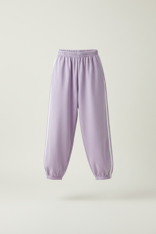 Pantalon Baggy Lilas Rayures Blanches Ample Enfant - Violet Molleton - vue 3