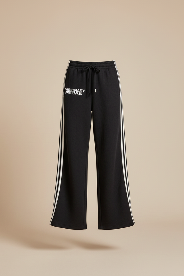 Pantalon Baggy Noir Rayures Larges Décontracté Femme - Molleton - vue 3