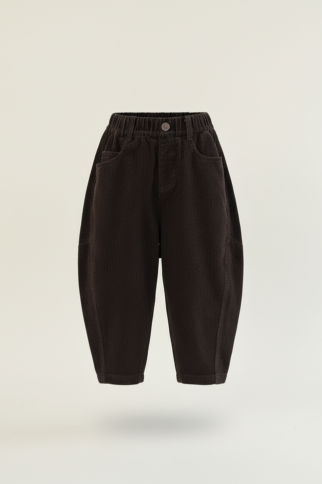 Pantalon Baggy Marron Côtelé Ample Décontracté Enfant - Cordé - vue 3