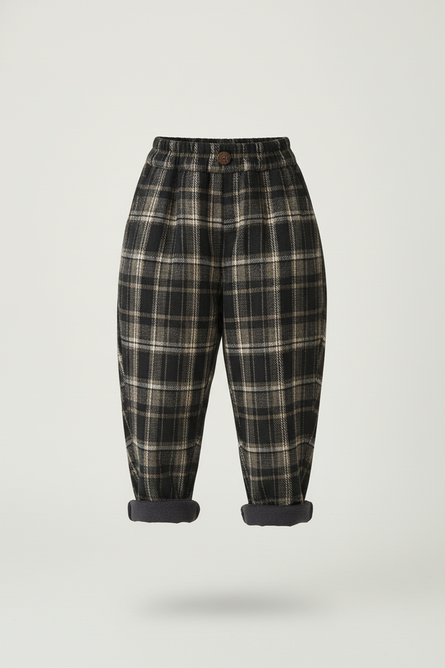 Pantalon Baggy Carreaux Écossais Chaud Hiver Enfant - Multicolore Tweed - vue 3