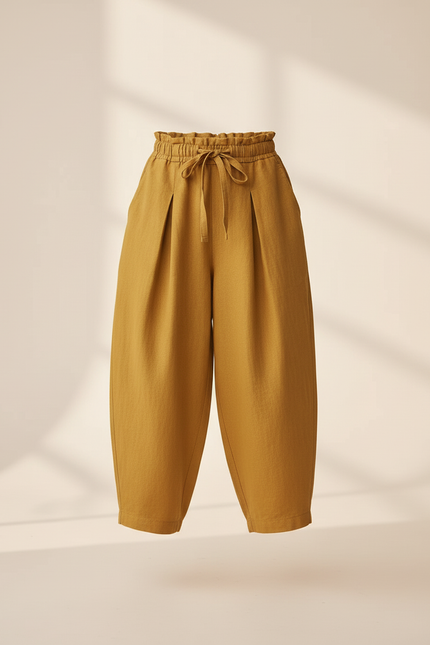 Pantalon Baggy Moutarde Lin Ample Décontracté Enfant - Jaune - vue 3