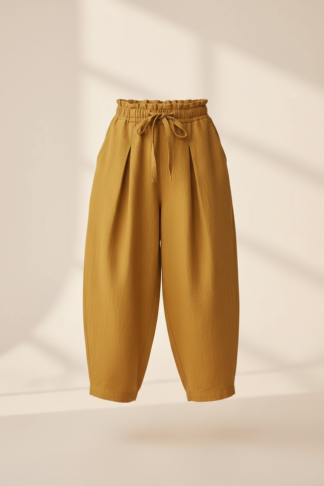 Pantalon Baggy Moutarde Lin Ample Décontracté Enfant - Jaune - vue 3