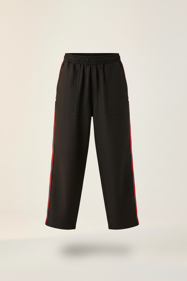 Pantalon Baggy Noir Rayures Rouges Blanches Décontracté - Lin - vue 3