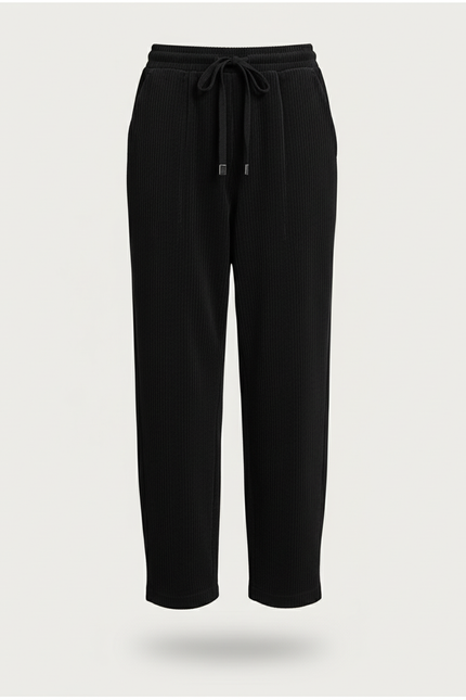 Pantalon Baggy Noir Côtelé Ample Décontracté Cordon - Cordé - vue 3