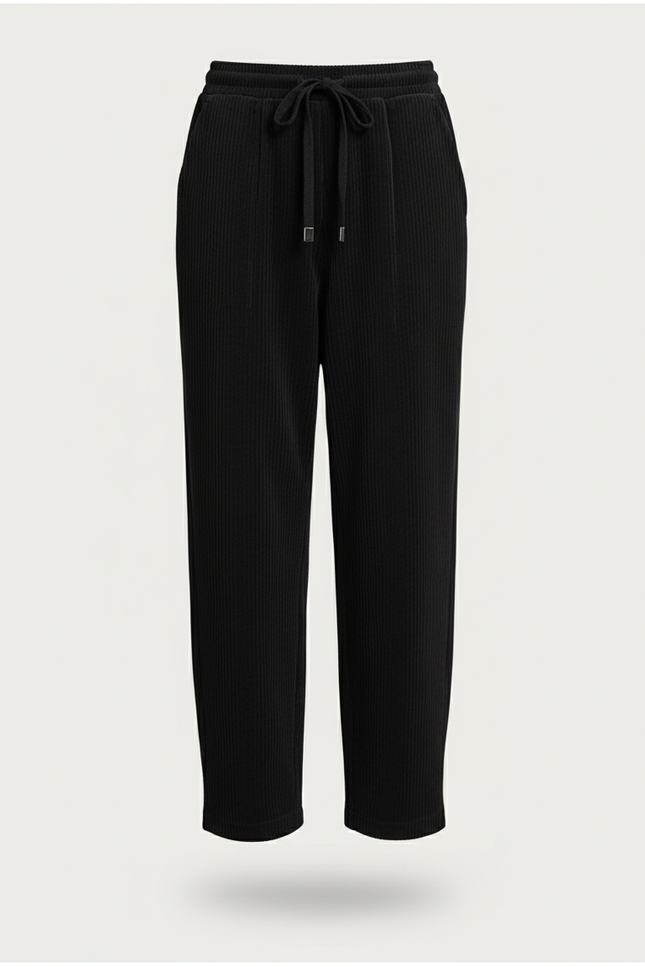 Pantalon Baggy Noir Côtelé Ample Décontracté Cordon - Cordé - vue 3