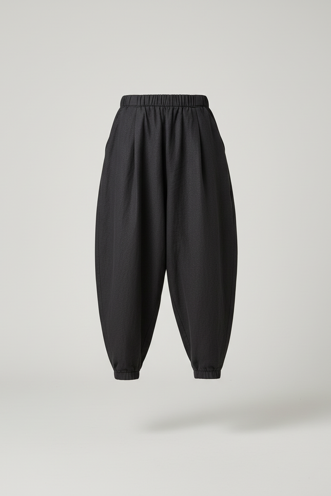 Pantalon Baggy Noir Lin Ample Plissé Garçon - vue 3