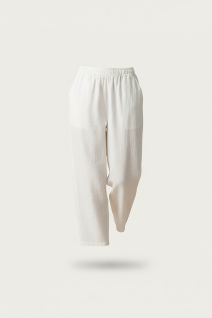 Pantalon Baggy Blanc Lin Ample Taille Élastique Femme - vue 3