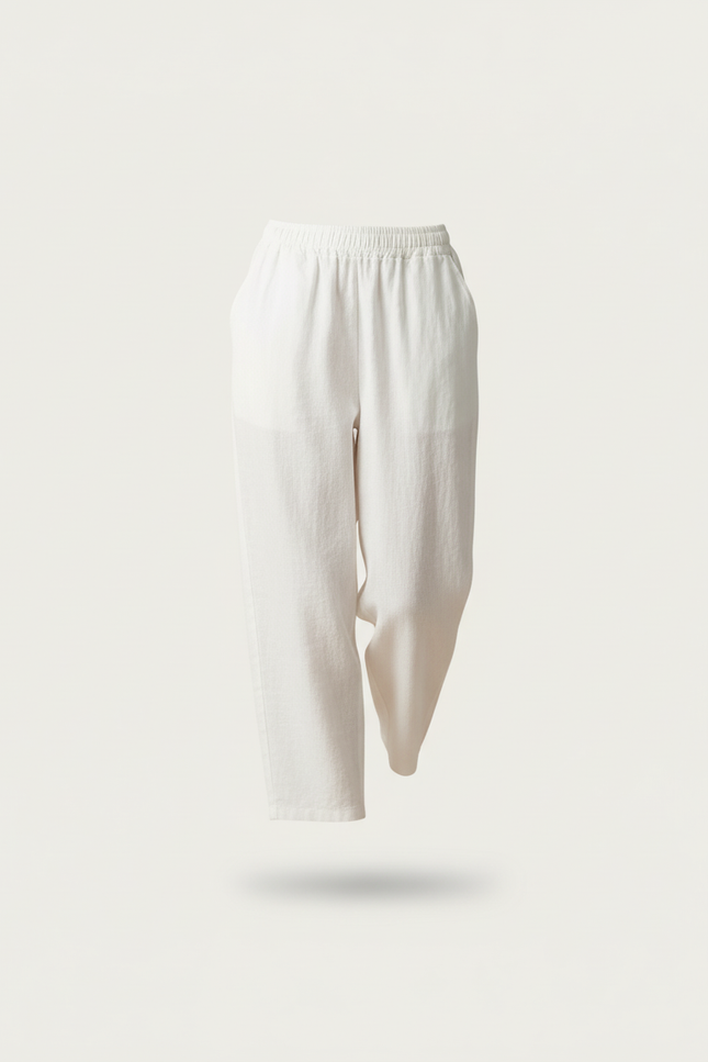 Pantalon Baggy Blanc Lin Ample Taille Élastique Femme - vue 3