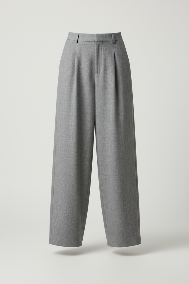 Pantalon Baggy Femme Gris Taille Haute - Laine - vue 3