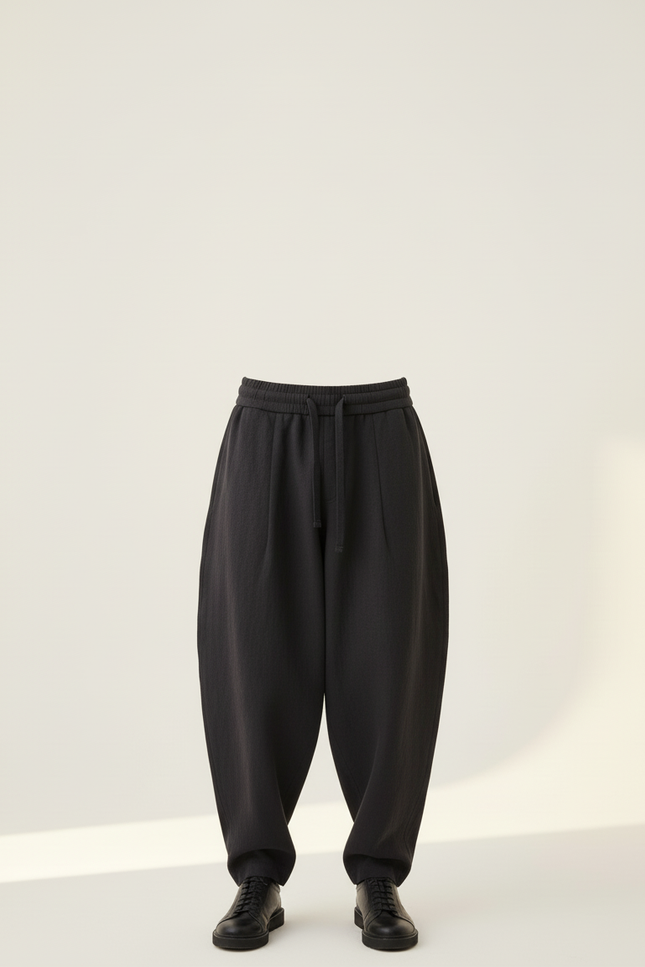 Pantalon Baggy Noir Ample Lin Plissé Décontracté Homme - vue 3
