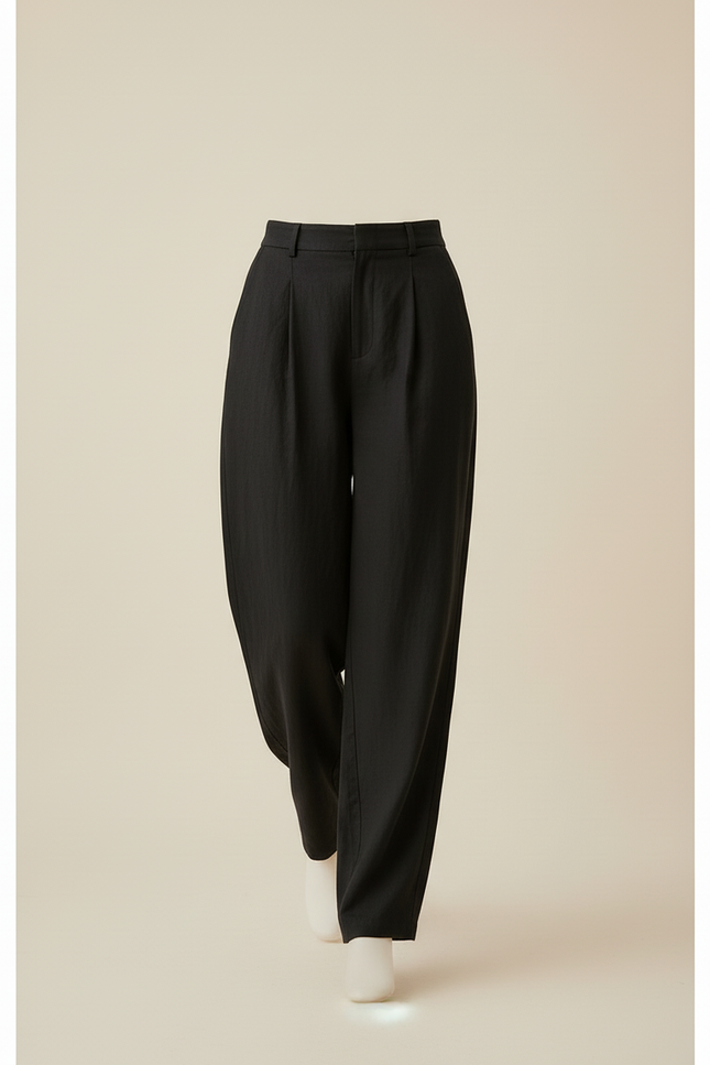 Pantalon Baggy Noir Lin Plissé Ample Fluide - vue 3