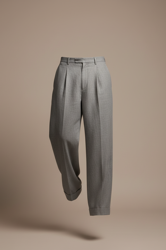 Pantalon Baggy Gris Plissé Ample Homme Décontracté - Laine - vue 3