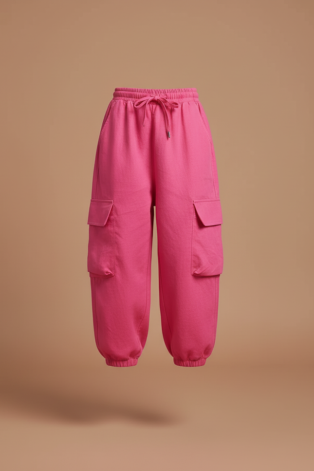 Pantalon Baggy Rose Cargo Ample Cordon Enfant - Lin - vue 3