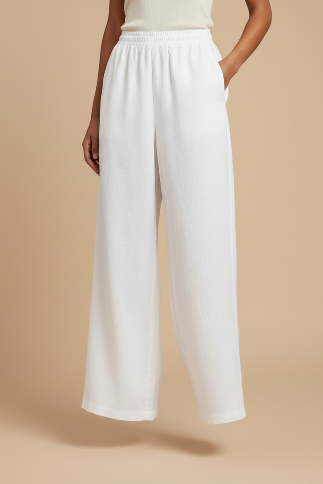 Pantalon Baggy Blanc Lin Ample Fluide Décontracté - vue 3
