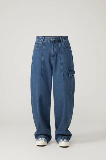 Pantalon Baggy Denim Bleu Ample Cargo Homme - Jean - vue 3
