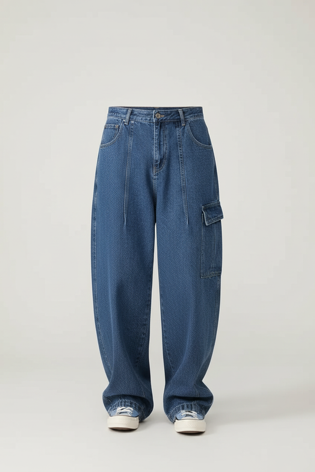Pantalon Baggy Denim Bleu Ample Cargo Homme - Jean - vue 3