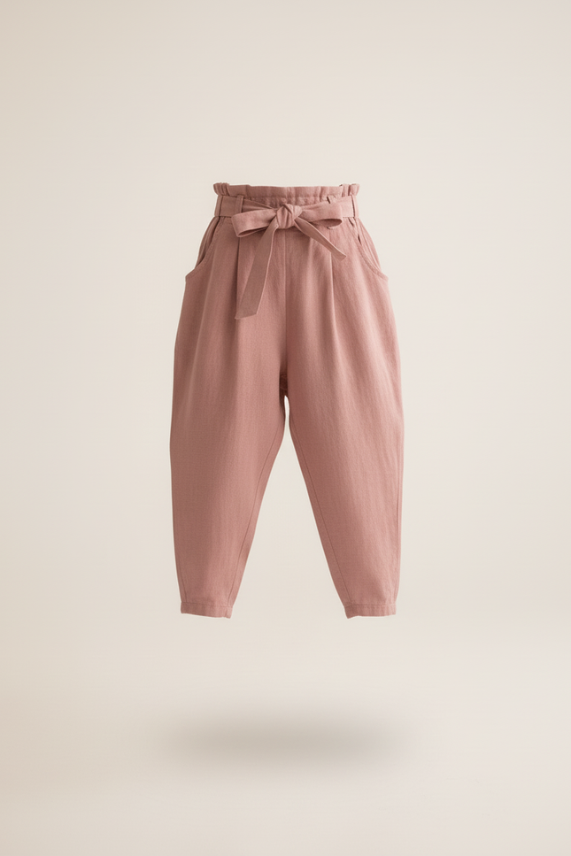 Pantalon Baggy Rose Lin Ample Fille Ceinture - vue 3
