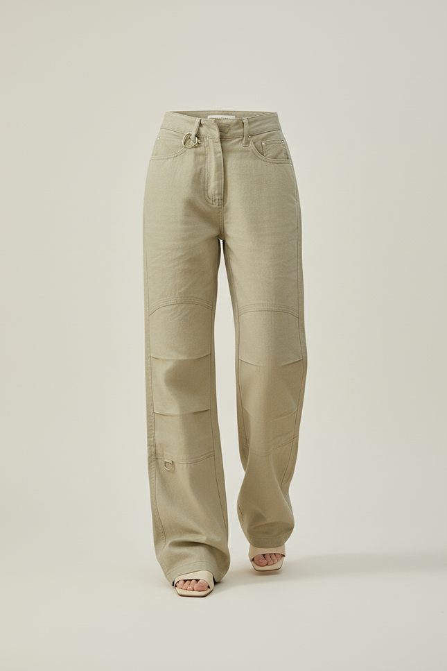 Pantalon Baggy Kaki Ample Décontracté Taille Haute Femme - Gabardine - vue 3