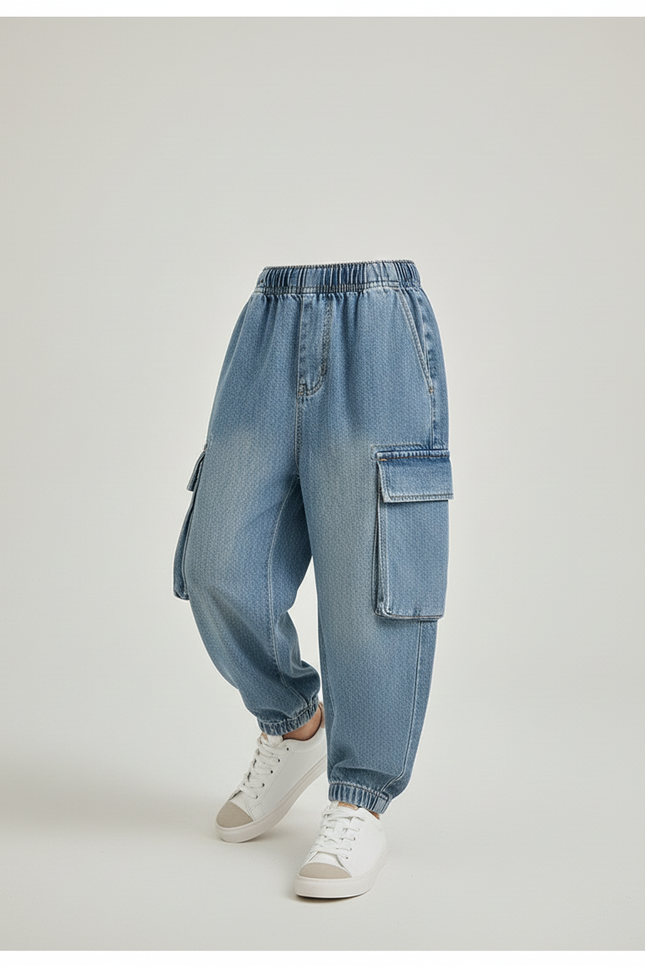 Pantalon Baggy Jean Bleu Cargo Ample Garçon Décontracté - vue 3