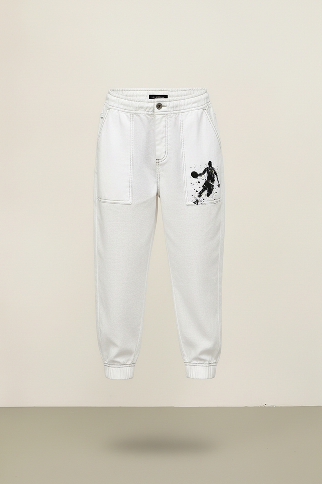 Pantalon Baggy Blanc Imprimé Basketball Décontracté Garçon - Jean - vue 3