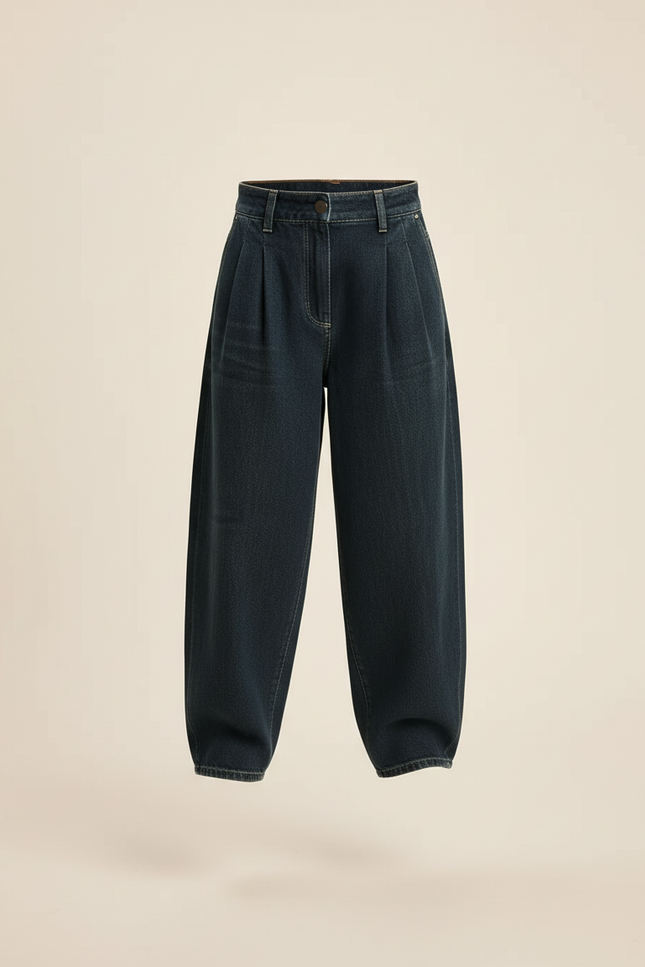 Pantalon Baggy Denim Bleu Ample Plissé Fille - Marine Jean - vue 3