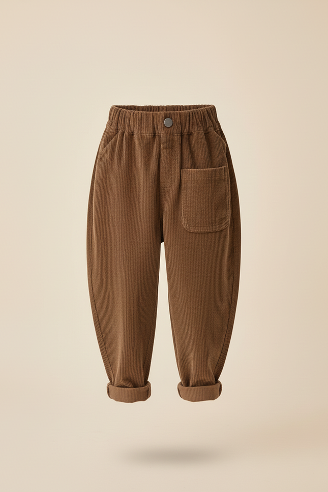 Pantalon Baggy Marron Velours Côtelé Ample Décontracté Enfant - Cordé - vue 3