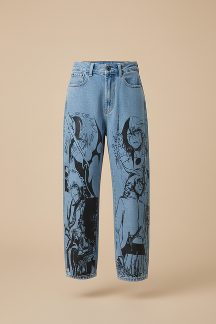 Pantalon Baggy Jean Clair Imprimé Anime Ample Unisexe - Bleu - vue 3