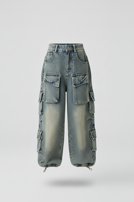 Pantalon Baggy Jean Cargo Ample Enfant Décontracté - Bleu - vue 3