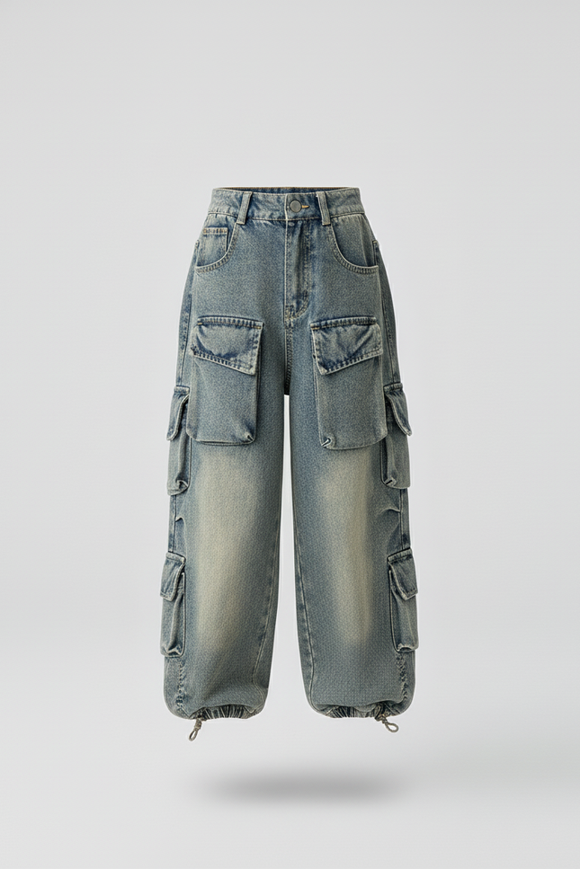 Pantalon Baggy Jean Cargo Ample Enfant Décontracté - Bleu - vue 3