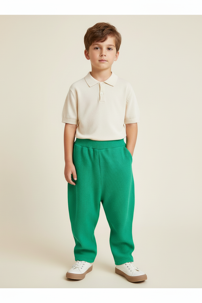 Pantalon Baggy Vert Côtelé Ample Confortable Enfant - Maille - vue 3