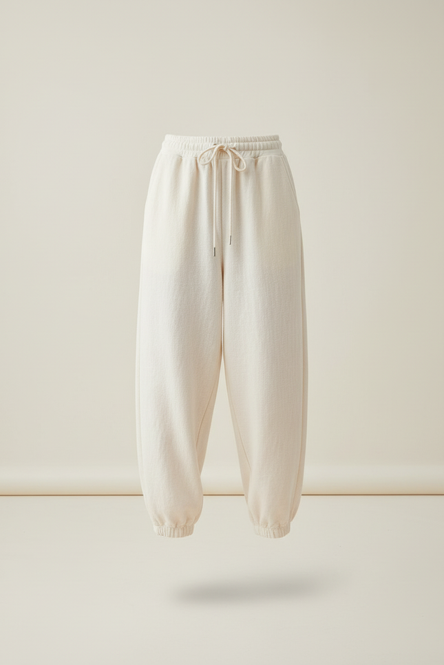 Pantalon Baggy Crème Molletonné Ample Cordon Confortable - Beige - vue 3