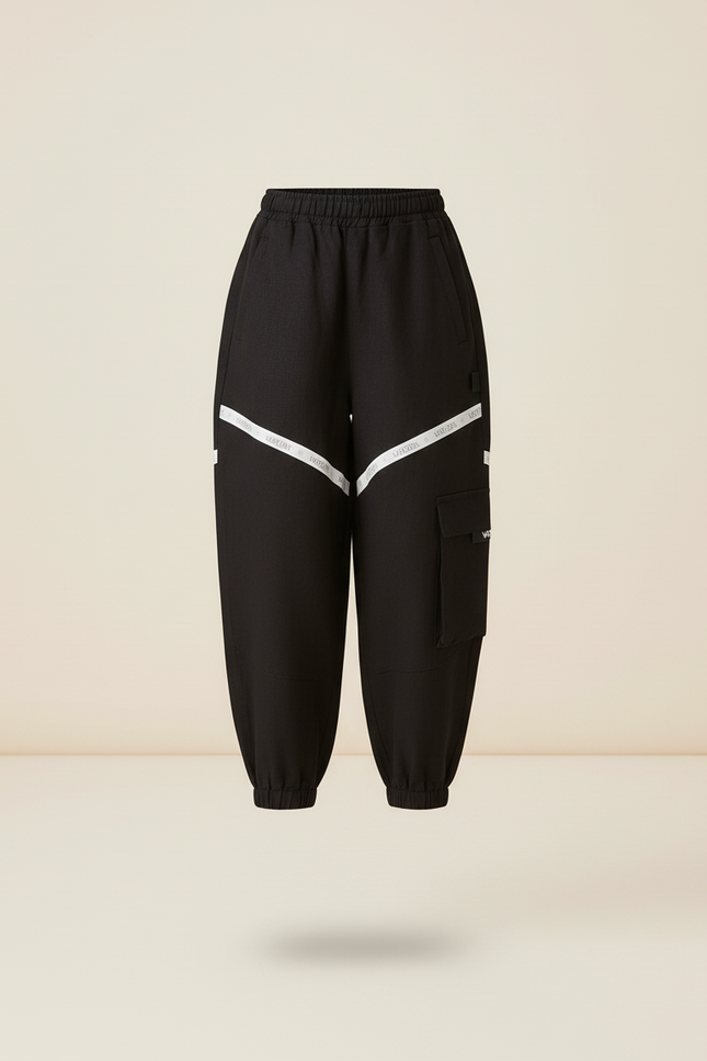 Pantalon Baggy Noir Cargo Décontracté Fille - Lin - vue 3