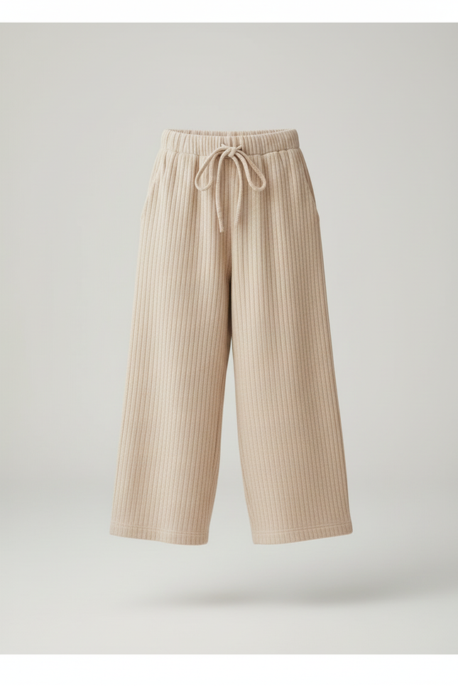 Pantalon Baggy Écru Côtelé Ample Décontracté Enfant - Beige Cordé - vue 3