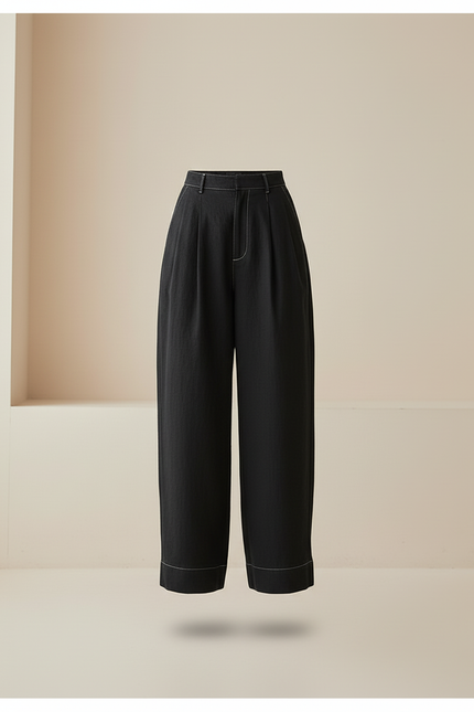 Pantalon Baggy Noir Ample Fluide Décontracté Élégant - Lin - vue 3