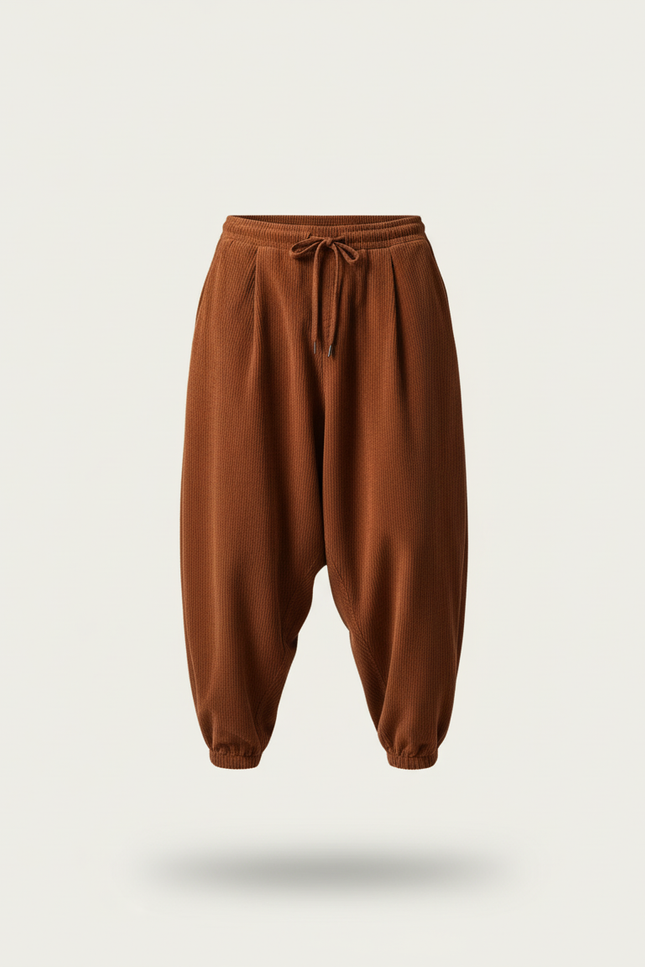 Pantalon Baggy Côtelé Marron Ample Décontracté Homme - Cordé - vue 3