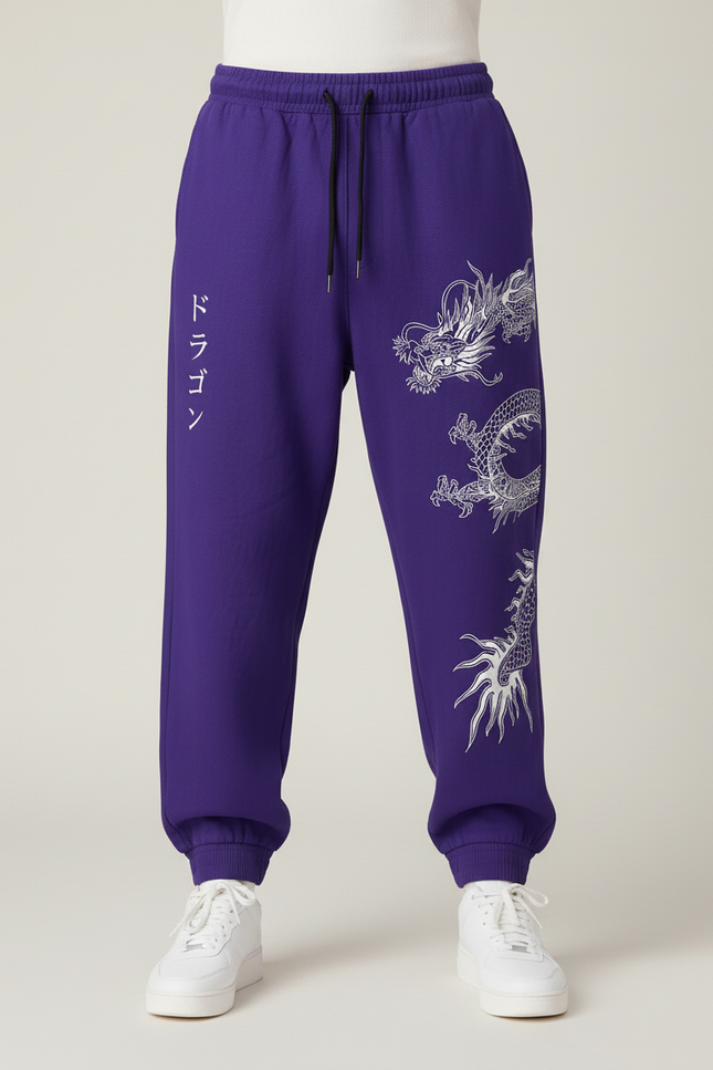Pantalon Baggy Violet Dragon Japonais Ample Décontracté Homme - Molleton - vue 3