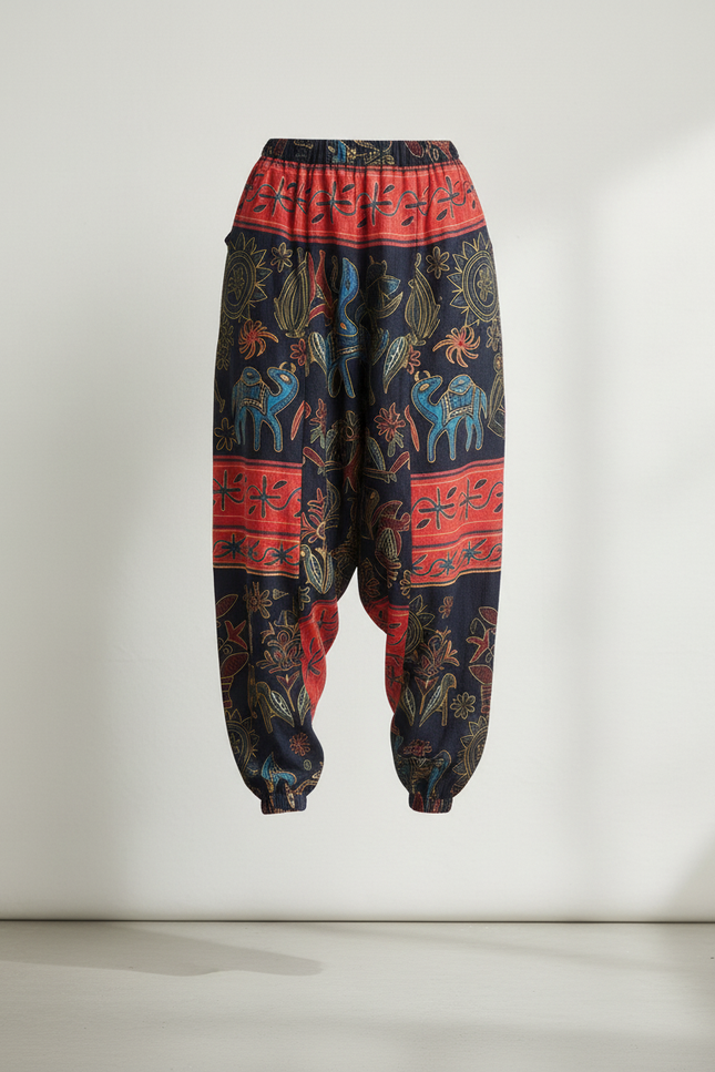 Pantalon Baggy Ethnique Imprimé Bohème Fluide Femme - Multicolore Coton - vue 3