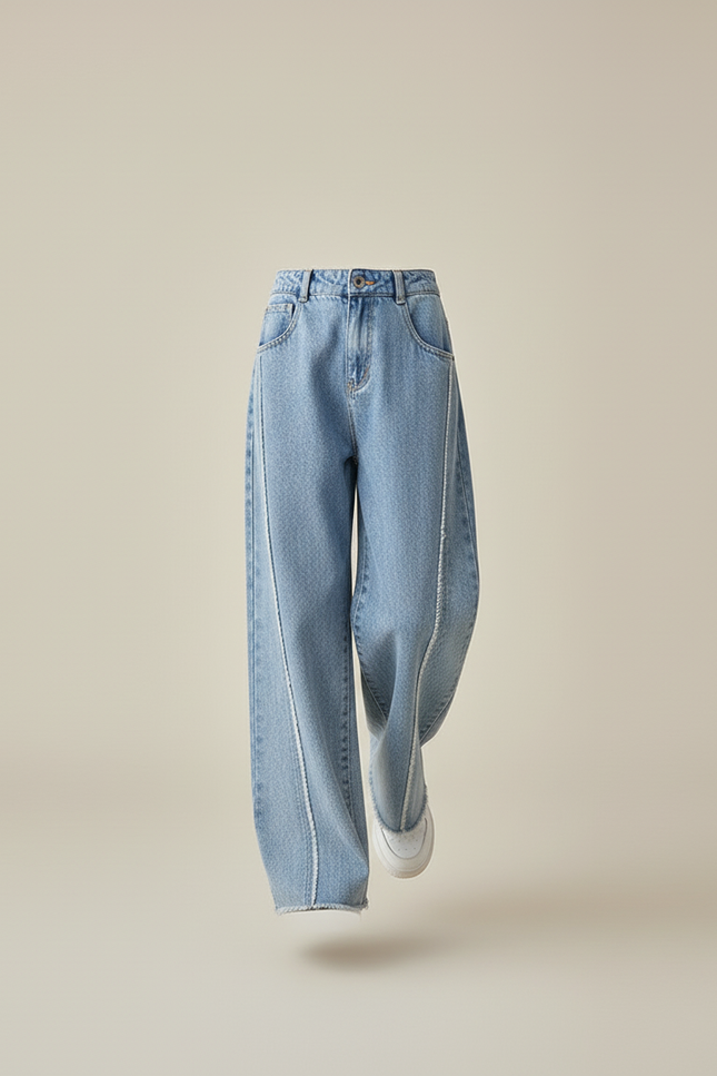 Pantalon Baggy Denim Bleu Ample Couture Apparente Fille - Jean - vue 3