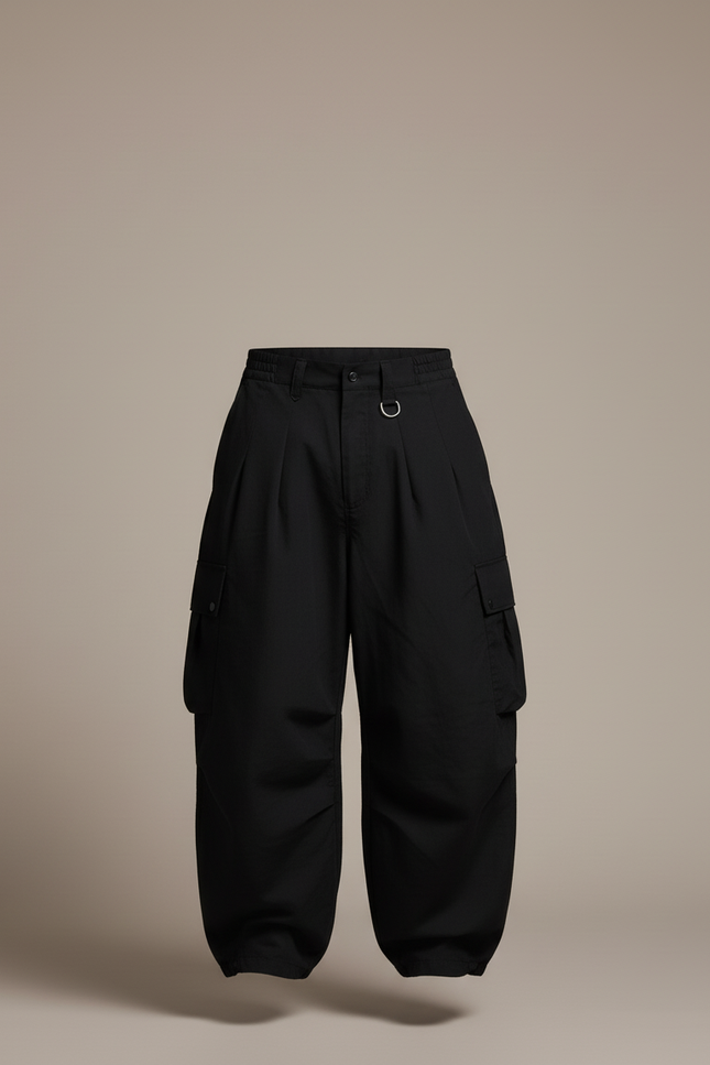 Pantalon Baggy Noir Cargo Ample Plissé Homme - Gabardine - vue 3