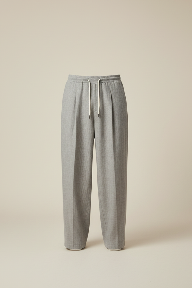 Pantalon Baggy Gris Plissé Ample Décontracté Cordon Homme - Gabardine - vue 3