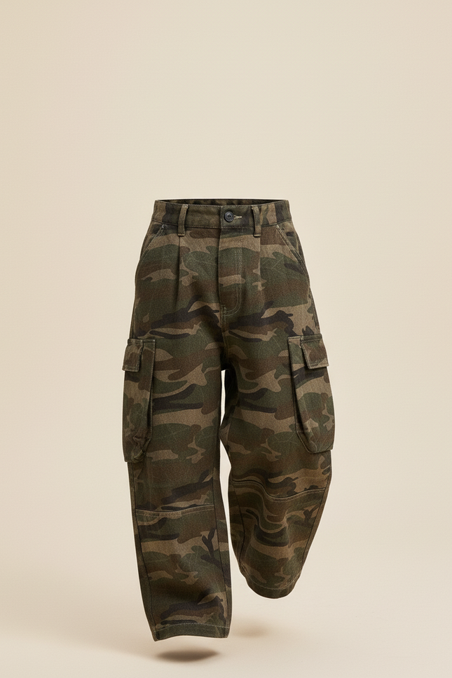 Pantalon Baggy Camouflage Cargo Ample Garçon Décontracté - Kaki Toile - vue 3