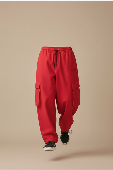 Pantalon Baggy Rouge Cargo Ample Sport Homme - Toile - vue 3