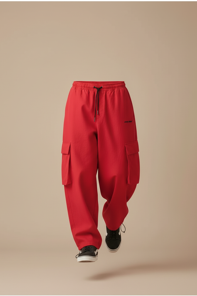Pantalon Baggy Rouge Cargo Ample Sport Homme - Toile - vue 3